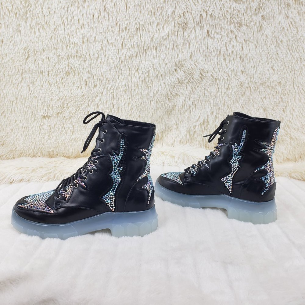 Rhinestone Combat Boots Punk Goth Glam Shoes_6